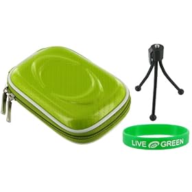 Hard Carrying Case (Candy Green) and Tripod for Flip Mino Camcorder Blue Lightshow