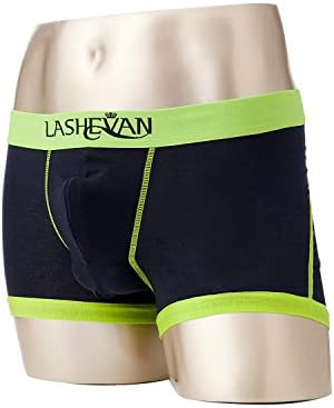 Lashevan Men's Functional Boxer Brief Solid Classic 3D Separated Underwear Tensel Fiber Drawers - Navy (TD12281) - M Size
