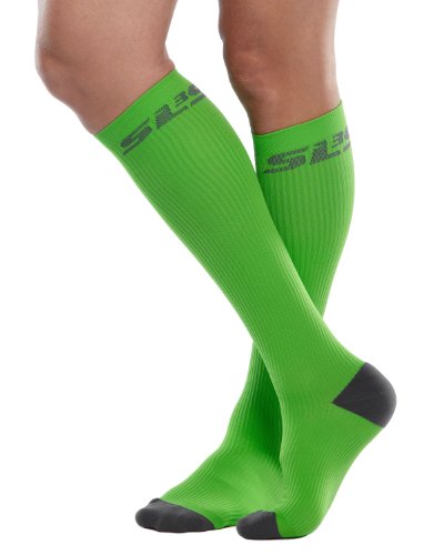 SLS3 True Graduated Allrounder Compression , Performance, Training, Race, Recovery Socks (1 pair) - Helps Shin Splints Black, Lime Green, Medium/Large