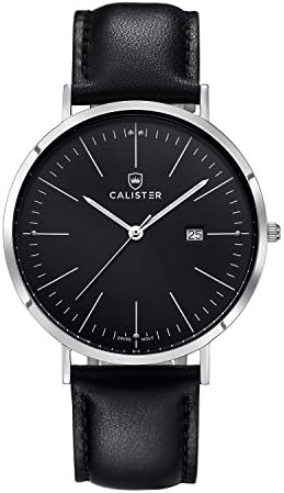 Bauhaus Swiss Movement Watch with Sapphire Crystal & Black Italian Leather Strap, BAU003, By Calister