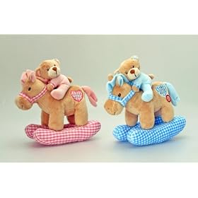 Keel Toys 20cm Little Pink Nursery Rocking Horse with Bear Toy