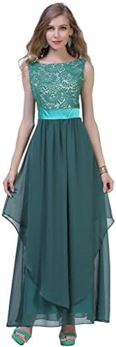 CARVAIN Sleeveless Deep-V Back Lace Bridesmaid Prom Long Evening Dress(Green,S)