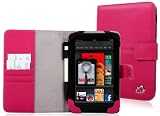 Amazon Kindle Fire 7-Inch Android Tablet PU Leather Case Color Hot Pink Cover Black Stylus EnvyDeal Velcro Cord Tie on sale