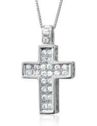 10k White Gold Cross Diamond Pendant Necklace (H, I1-I2, 0.20 carat)
