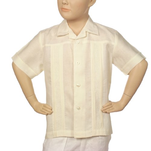 Boys Irish linen shirt in ivory short sleeve.