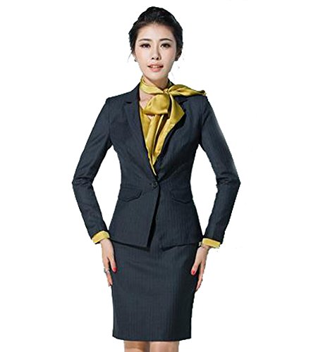 [FERE8890] レディース スーツ フォーマル ワイシャツ タイトスカート 通勤 ビジネス オフィス リクルートスーツ スカートスーツ オールシーズンスーツ 秋冬 制服 正装 長袖 黒ストライプ キャリア 女性 就活 事務服 ツーピース