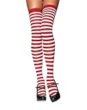 Red & White Striped Thigh High Stockings Sexy Christmas Xmas Holiday Party Outfit Costume Accessory