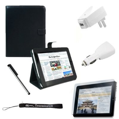 Proffesional Office Portfolio with Horizontal stand, Melrose Leather Horizontal Flip iPad Case for the Apple iPad Wifi / 3G Model 16GB, 32GB, 64GB + Includes a eBigValue (TM) Determination Hand Strap Key Chain + Includes a Full Durable iPad Anti-Glare Screen Protector + Includes a 2 in 1 Travel Charge Kit, Home Wall USB Charger, Car USB Charger + Includes a Silver Graphic Designer Stylus Pen
