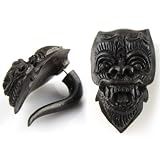 Hand Carved Sono Wood Traditional Balinese Deity With Steel Ear Base Earrings