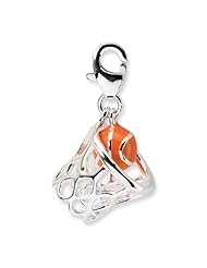 Sterling Silver 3 D Enameled Basketball in Net with Lobster Clasp Charm
