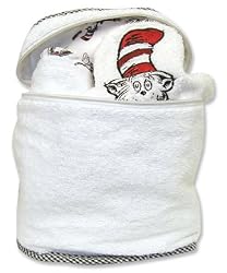 Trend Lab 30081 Dr. Seuss Cat In The Hat Oval Bath Bag- White Loop Terry with Cat Scatterprint Or Black Gingham Trim