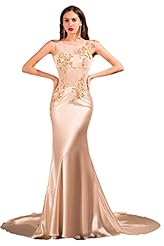 Satin 2015 Lace Applique Evening Dress  with a Court Train 