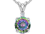 1.53 cts Round Mystic Rainbow Topaz and Genuine Diamond Pendant - 14kt White or Yellow Gold