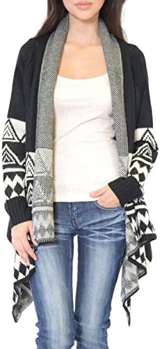 Azkara Womens Warm Knit Fair-Isle Print Open Front Waterfall Cardigan Sweater