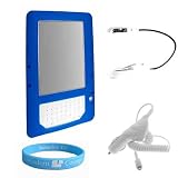 Electric Blue Rubberized Silicone Case for Kindle 2 + Car Charger + Clip On White E Reader Light + Wisdom * Courage Wristband