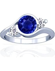 14K White Gold Round Cut Blue Sapphire Three Stone Ring