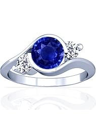 Platinum Round Cut Blue Sapphire Three Stone Ring