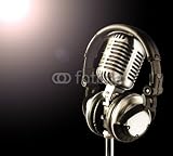Wallmonkeys Peel and Stick Wall Decals - Mic&headphones in Spotlight - Removable Graphic