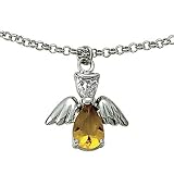 Sterling Silver 5/8 Topaz November Birthstone Angel Wing Bracelet on 7 1/2 Chain