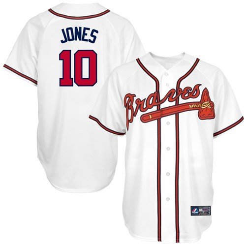 MLB Men's Atlanta Braves Chipper Jones White Home Short Sleeve 6 Button Synthetic Replica Baseball Jersey Big & Tall Spring 2012  (White, XXXX-Large)