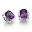 18k White Gold Cushion Cut Amethyst and Diamond Earrings