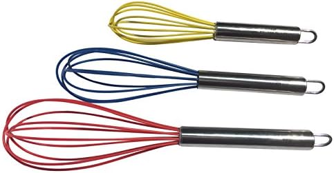 Silicone Whisk Set [3-pack] Stainless Steel &amp; Silicone Balloon Whisk, Wire Whisk, Egg and Milk Frother, Eggbeater (12 inch, 10 inch, 8 inch)