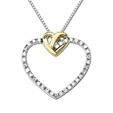 Sterling Silver and 14k Gold Love Knot Heart Diamond Pendant, 18