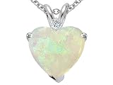 1.07 cttw 14k White Gold Genuine 8mm Heart Shape Opal and Diamond Pendant in 14k White Gold