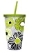 Green Floral Insulated Cup w/ Straw