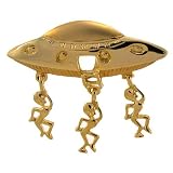 Spaceship With Aliens Pin, 1980'S In Gold