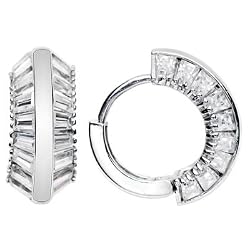 Sterling Silver Square Cubic Zirconia Hoop Huggy Earrings