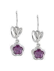 Violet Flower Cubic Zirconia Earrings in Sterling Silver - Shepherds Hook