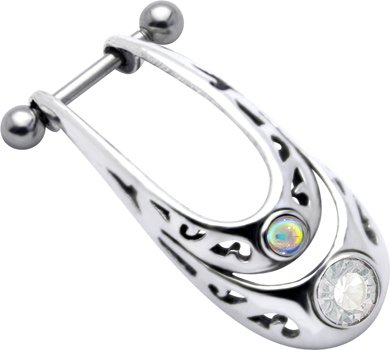 Sterling Silver Rainbow Cabochon Helix Cartilage Piercing Earring