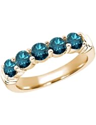 1.35 Ct Round Blue SI1/SI2 Diamond 18K Yellow Gold Ring