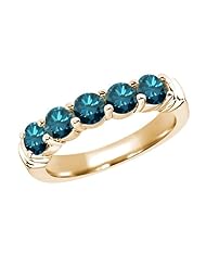 1.35 Ct Round Blue SI1/SI2 Diamond 14K Yellow Gold Ring