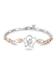 14k White & Rose Gold Diamond Heart Bracelet (0.15 Cttw)