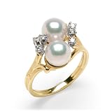 Akoya Pearl Ring with Diamond in 14K Yellow Gold