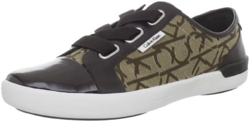 Calvin Klein Women's Trinah Jacquard Fashion Sneaker,Khaki/Dark Brown,6 M US