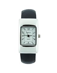Womens Petite Cuff Watch with Rectangle Dial Lizard Design Strap - Black