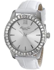 Kenneth Cole New York Womens KC2849 Classic Round Silver Dial White Croco Strap Watch