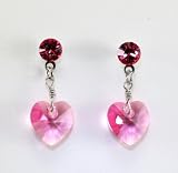 Swarovski Crystal Heart Stud Dangle Earring-Rose 10mm