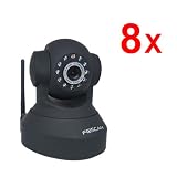 8 Pack Kit Foscam FI8918W Wireless/Wired Pan & Tilt IP Camera with 8 Meter Night Vision and 3.6mm Lens (67° Viewing Angle) - Black NEWEST MODEL (replaces the FI8908W)