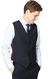 Sartorial Pure Wool 5 Button Striped Waistcoat