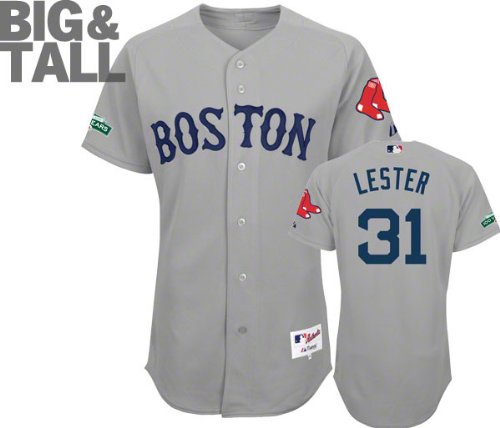 Jon Lester Jersey: Big & Tall Boston Red Sox #31 Road Grey Authentic Jersey with Fenway Park 100th Year Anniversary Patch
