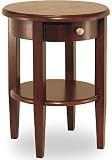 Winsome Wood Round End Table with Drawer and Shelf, Antique Walnut