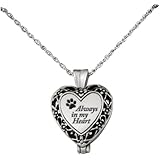 Cathedral Art Pet Memorial Urn Locket-heart Shaped-silver Tone Filigree