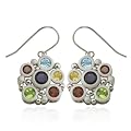 Sterling Silver Multi-Gemstone Circle Design Earrings