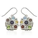 Sterling Silver Multi-Gemstone Circle Design Earrings