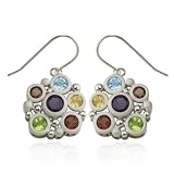 Sterling Silver Multi-Gemstone Circle Design Earrings