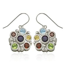 Sterling Silver Multi-Gemstone Circle Design Earrings